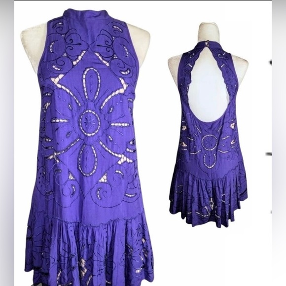 Free people blue open back cut out dress - Picture 1 of 7